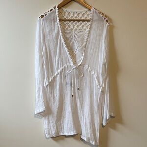 ACX Active White Crochet Tie-Front Swim Coverup